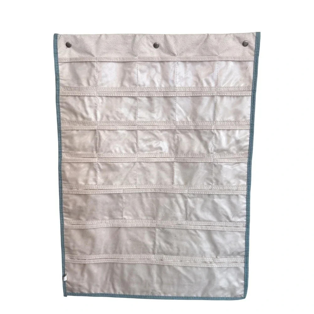 Real Simple Hanging Jewelry Organizer Double Sided Cream Teal Trim Wall Closet